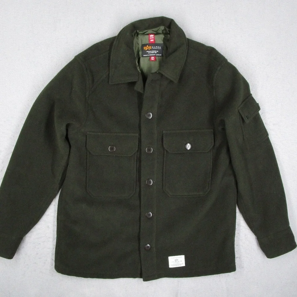 Alpha Industries Mens Wool Blend Utility Shirt Jacket Olive Green Medium Shacket